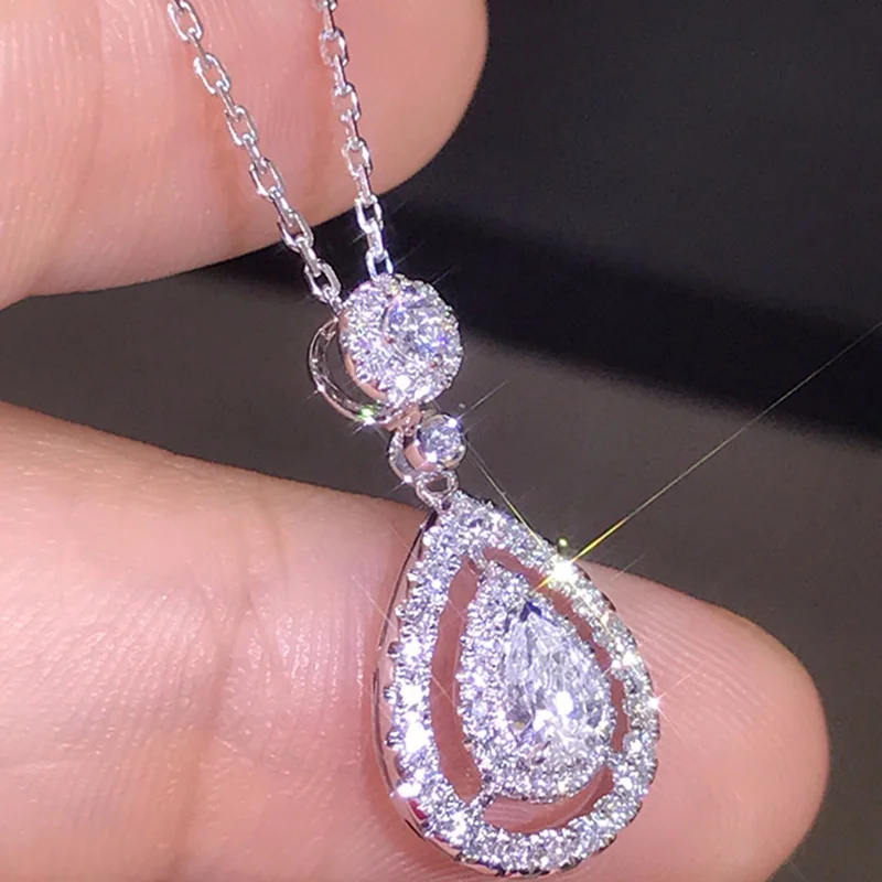 

18K Gold Plated Imitation Diamond Necklace AAA Zircon Clavicle Chain Drop Pear Shaped Pendant Necklace Women Jewelry