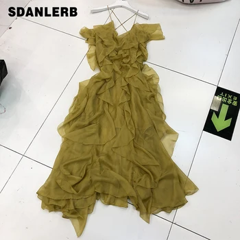 

2020 Summer New Bohemian Elegant Imitation Silk Slip Dress Women's Slim Sleeveless Flounce Dress Holiday Long Beach Dresses Girl