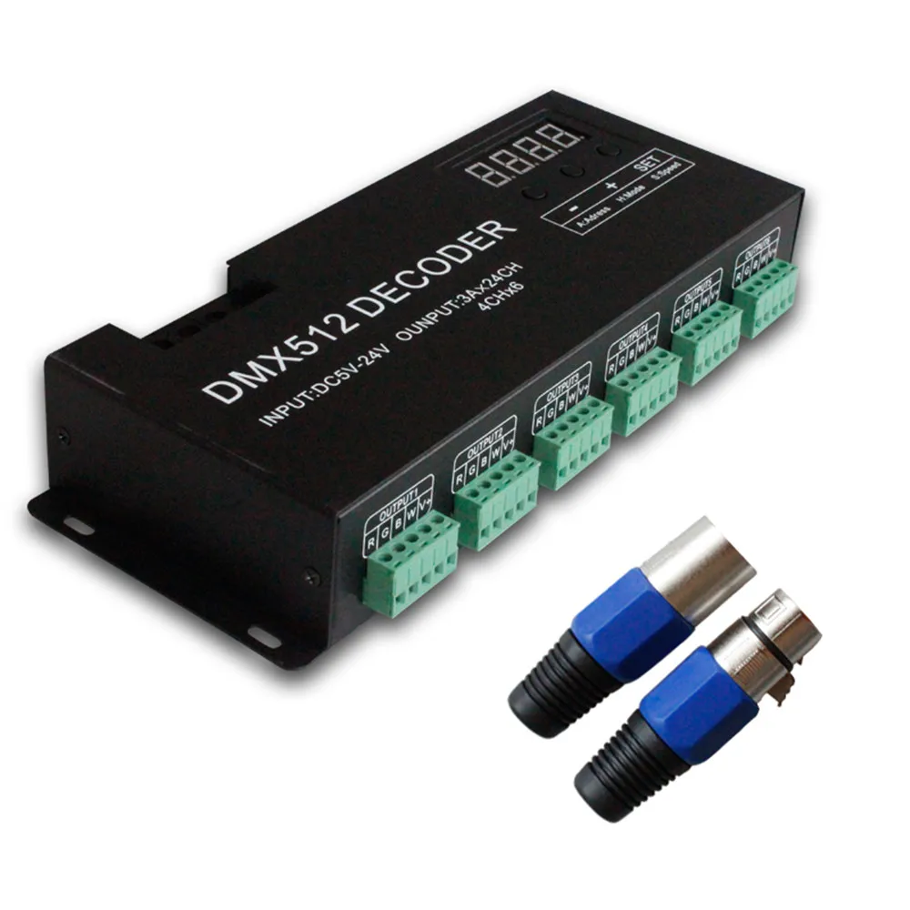 

DMX512 Decoder RGBW LED Controller with Display Screen DC5V 12V 24V 72A 24 Channel DMX to PWM Converter for Project Stage Lights