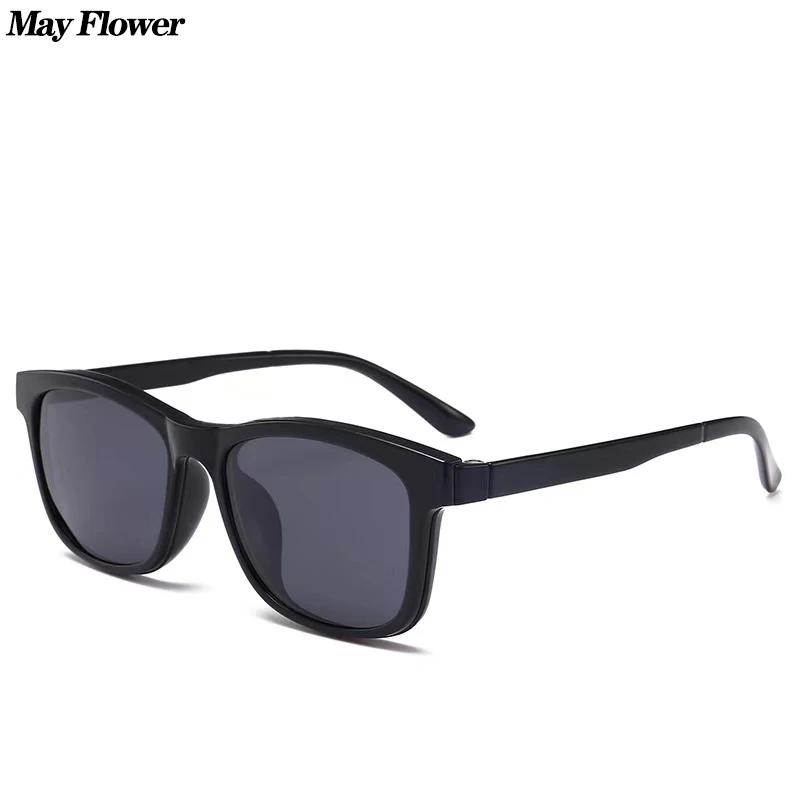 

May Flower Optical Clip On Glasses Frame Polarized Sunglasses Blue Light Blocking Full Rim Sunglasses Vintage Square Sunglasses