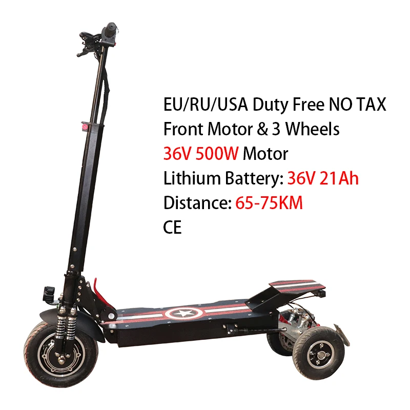 500W 36V21Ah 3 Wheels 48V 1000W E Scooter Front Motor Wheel Electric Scooter for Adults 80KM Distance Folding Electric Skateboard Hoverboard - Цвет: 500W 36V21Ah