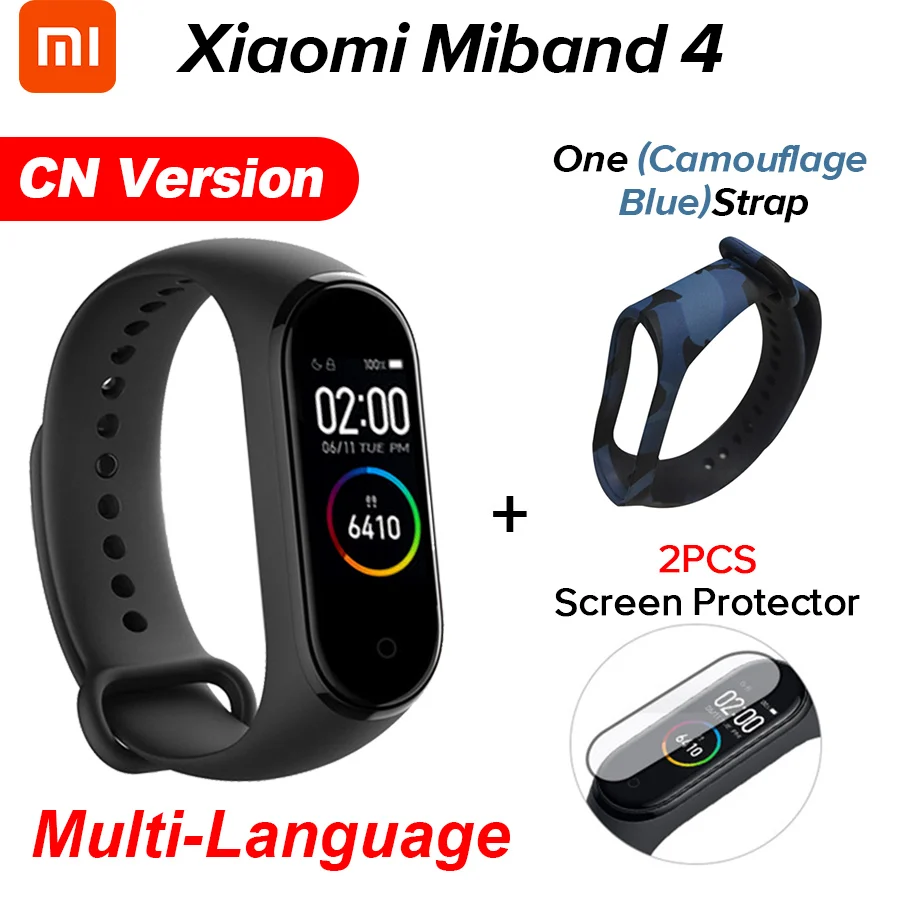 CN Camou Blue N Film Xiaomi mi Band 4 Smart mi band 4 Цвета экран Браслет фитнес-трекер для измерения сердечного ритма Bluetooth 5,0 водонепроницаемый банда4 - Цвет: CN Camou Blue N Film