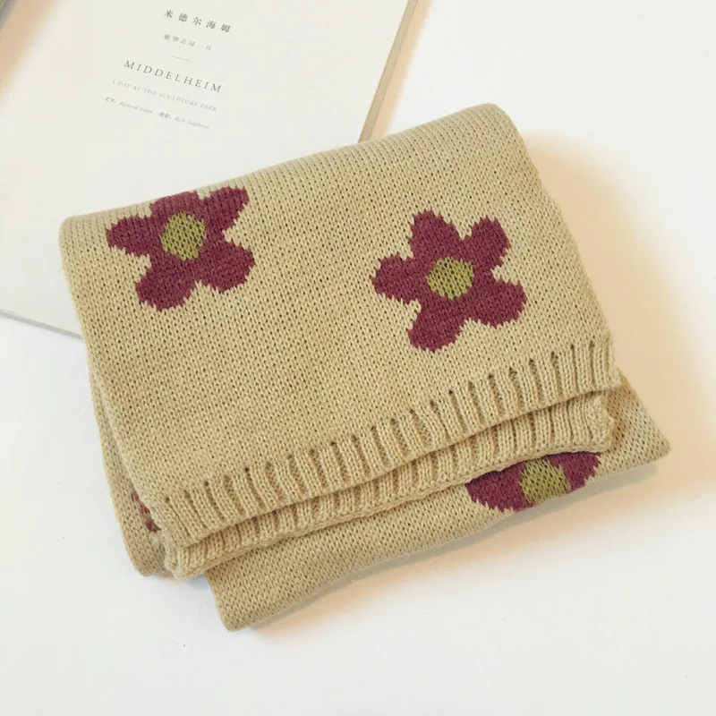 20*130 cm Cute Flower pattern Thickening Knitting wool Scarf For Children girls aged 1-8 Keep warm in autumn and winter Scarf