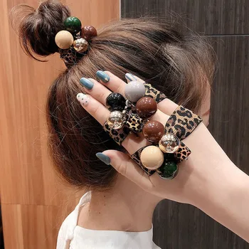 Fasce per capelli elastici leopardo porta coda di cavallo Scrunchies perle grandi perle sfere in resina di gomma fascia per capelli accessori per capelli da donna