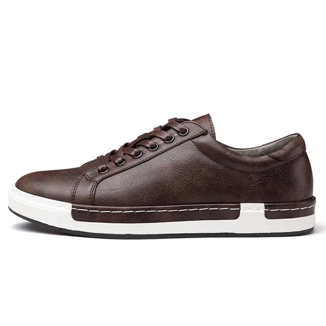 Trend Retro Casual Shoes Men Breathable Sneakers Leather Flat Shoes Men Vulcanize Shoes Outdoor High Quality Footwear Size 38-46 - Цвет: brown