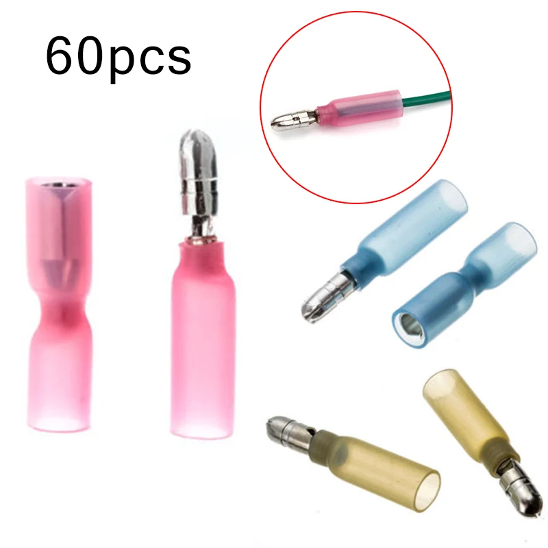 

60pcs AWG 22-10 Heat Shrink Terminal Dual-walled Design Waterproof Seal Electrical Wire Connector Bullet Female & Male Terminal
