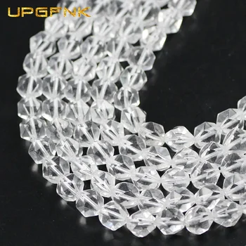 

UPGFNK Natural Faceted White Rock Crystal Quartz Spacers Loose Stone beads for Jewelry making DIY bracelets necklace 8MM 44pcs