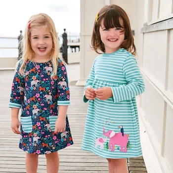 

Long Sleeve Girl Dress with Animal Applique Striped Cotton Princess Dress Sequined Kids Dresses for Girls Clothes Baby Vestidos