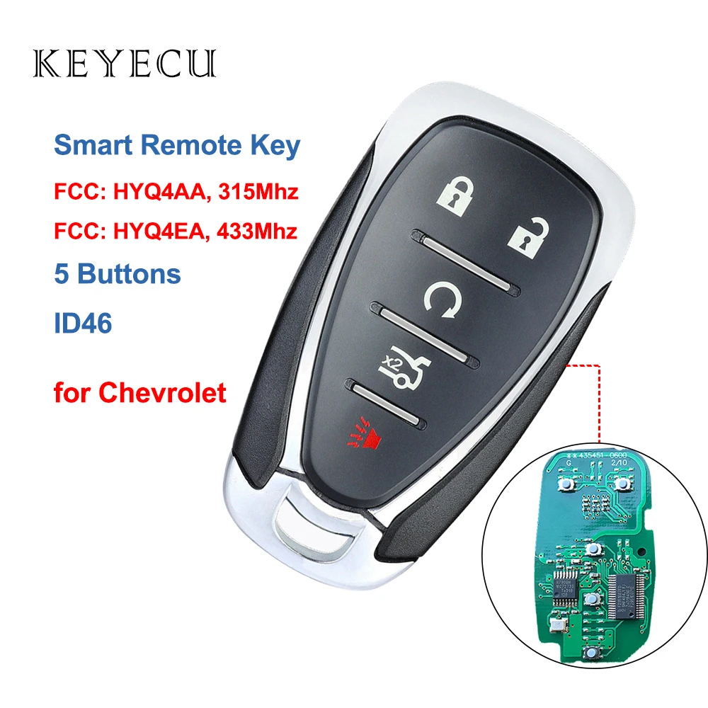 Keyecu 5 кнопок умный дистанционный Автомобильный ключ id46-hyq4aa 315 МГц, HYQ4EA 433 МГц-Fob для Chevrolet Cruze Camaro Malibu Equinox Spark