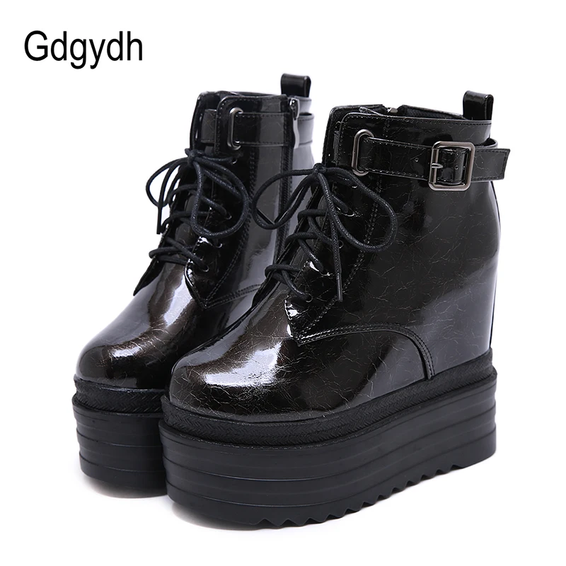 

Gdgydh 2020 New Spring Autumn Women Boots Platform Wedge Heels Ankle Boots Zip Female High Heel Platform Shoes Patent Leather