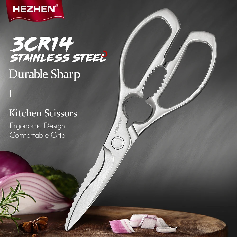 

HEZHEN Kitchen Scissor 3Cr14 Walnut Shears Stainless Steel Kitchen Gadget Shear Fish Duck Poultry scissor Cutter Cook Tool