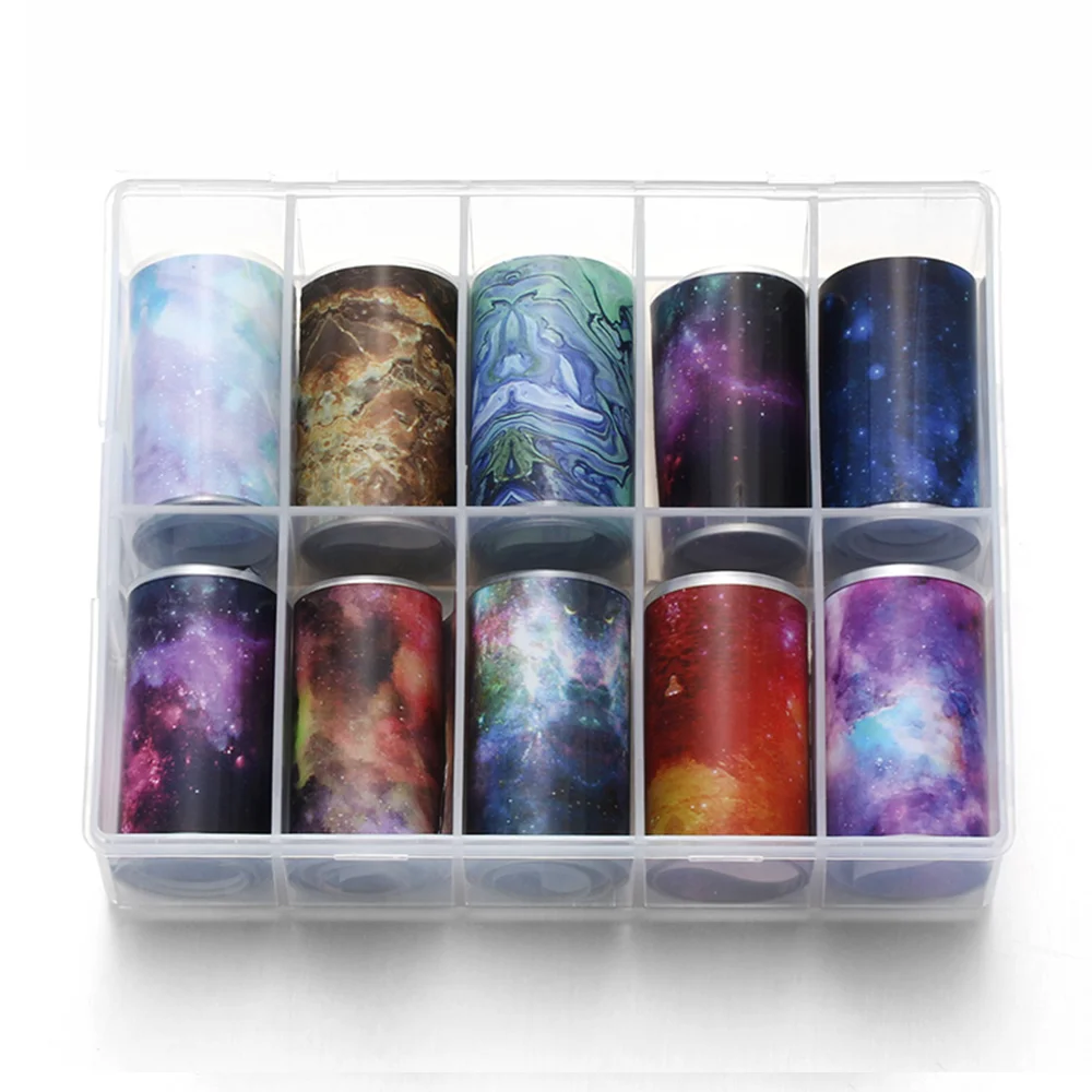 

10 Pcs/Set 3 Styles Flame Nail Transfer Sticker Holographic Flame Colorful Star Sky Holographic Nail Art Decals