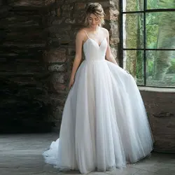 Lakshmigown Белый Boho свадебный наряд на тонких бретелях Vestidos de Novia со складками; пикантная Свадебная обувь белые свадебные платья из фатина