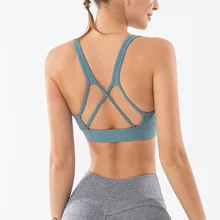 Красивые Открытые бюстгальтеры для фитнеса с открытой спиной, укороченные топы для женщин, одноцветные нейлоновые спортивные бюстгальтеры для занятий йогой со съемными подушечками