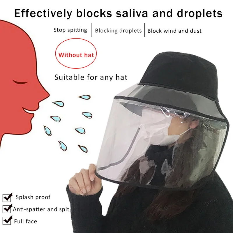 

Protective Transparent Mask With Removable Protection Cap Anti-fog virus Coronavirus Saliva Face Masks Windproof Fisherman Hat