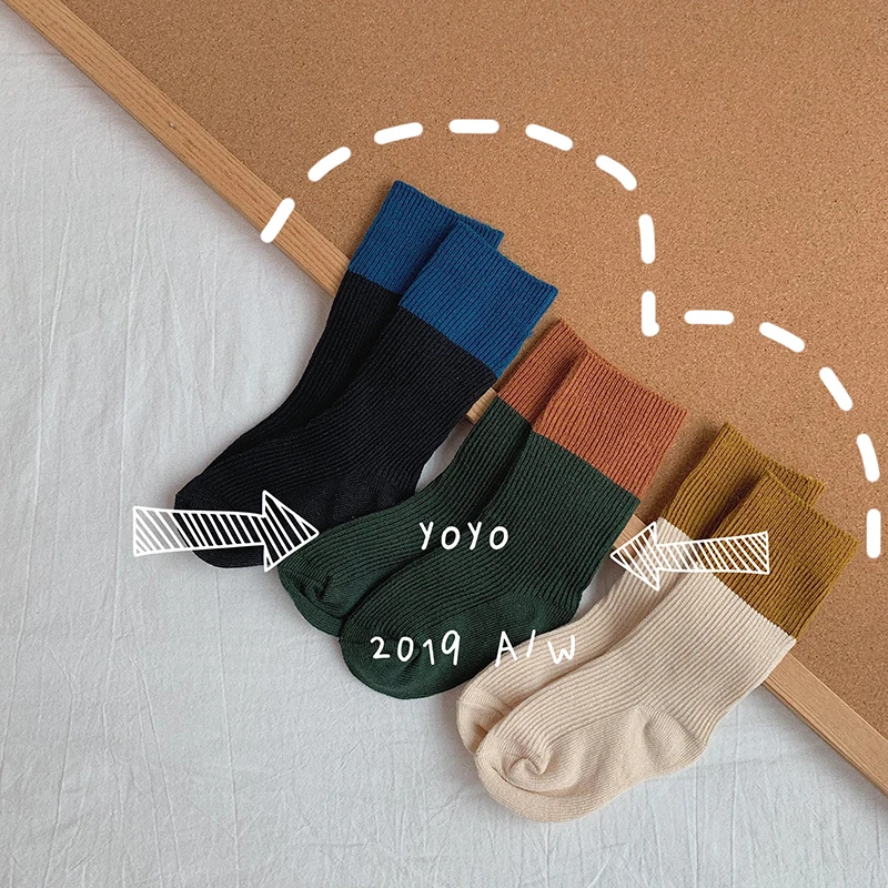 

2019 autumn winter new baby boys girls socks children cotton Korea patchwork long sock