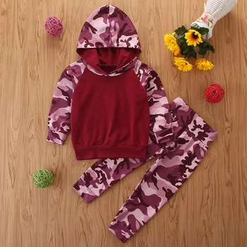 

Newborn Baby Girl Clothes Winter Long Sleeve Splicing Hooded Sweatshirt Tops Camouflage Pants Suit Toddler Boys Clothing Sets