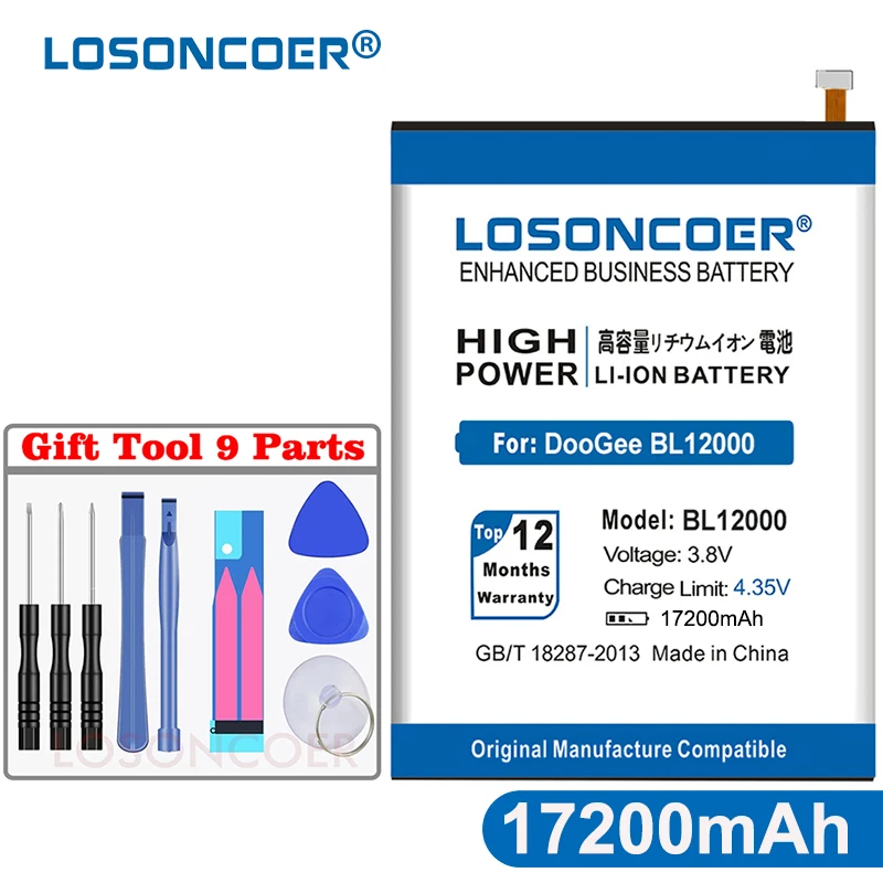 

LOSONCOER BL12000 17150mAh Battery For DOOGEE BL12000 BL12000 Pro MTK6763T High Quality Phone Battery
