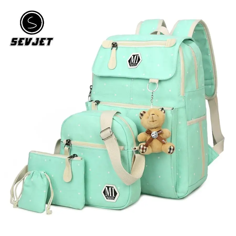 

4 Pcs\Set Cavnas Backpack Set Dot Printing School Bags For Children Teenagers Girls Boys Bookbag Kids Travel Mochila C1059