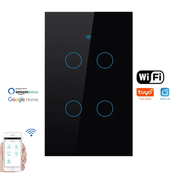 

Wifi Smart Light Switch Glass Screen Touch Panel Voice Remote Control Wireless Wall Switch 4-Gang work with Alexa Google Home