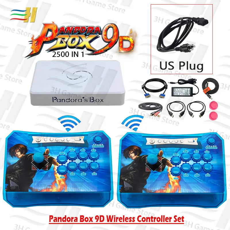 9d 2P blue US Pandora Box 9D 2500 В 1 2 игрока беспроводные контроллеры аркадная палка консоль набор можно подключить геймпады к 3P 4P Поддержка 3D tekken - Цвет: 9d 2P blue US
