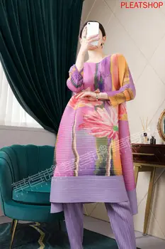 

French Non-Mainstream Dress 2020 New Style Miyake Pleated Large A- line Court Printed Dress Women elegant vestidos robe