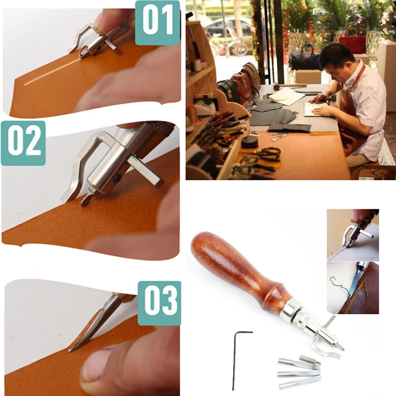 5-In-1 Leather Groover Adjustable Stitching DIY Crease Set Kit Stitch Tools