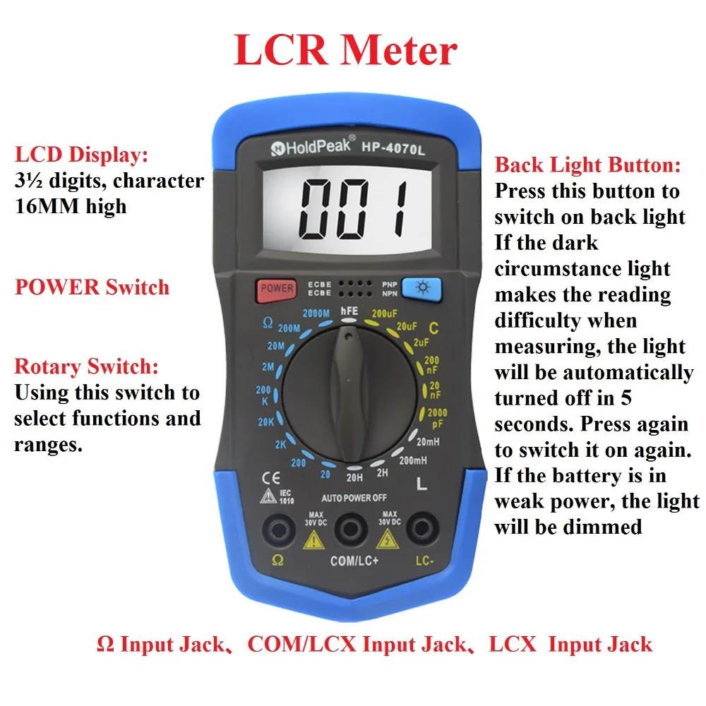 Цифровой измеритель емкости HoldPeak (LCR Meter) диагностический инструмент с ЖК