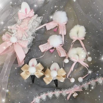 

Sweet Princess Lolita Rabbit Ear Hairpin Soft Girl KC Hair Ornament hair band Side Clip Daily Horsetail Clip Cosplay Headwear