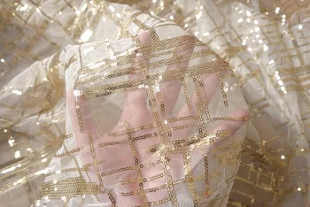 

5yards african lace fabric 2019 high quality golden sequin embroidered tulle lace fabric for bridal dress pink sequin fabricper