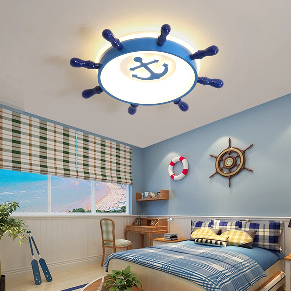 

European 55cm Pirate Boat Rudder Ceiling Light Led Children Room Decoration Lighting luminaires