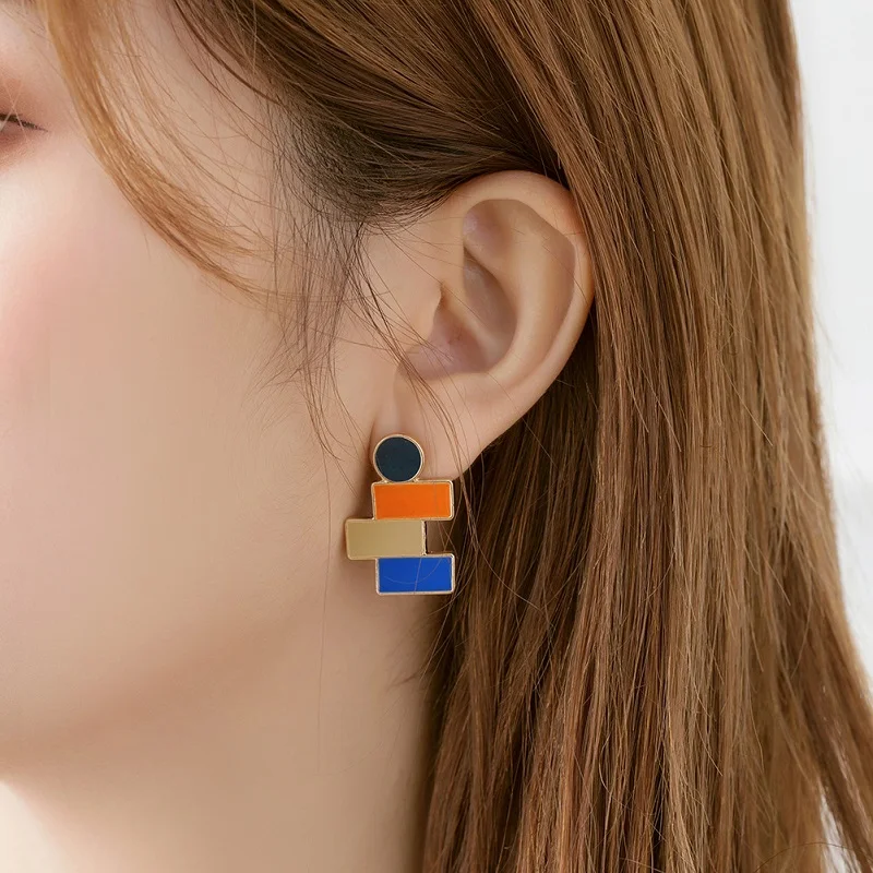 AOMU New Unique Vintage Geometric Elegant Modern Irregular Shining Hit Colorful Metal Drop Earrings for Women Party Jewelry