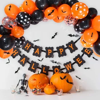 

Halloween Balloon Garland Arch Kit DIY Latex Orange Black Balloons Set for Happy Halloween Day Party Decorations Supplies