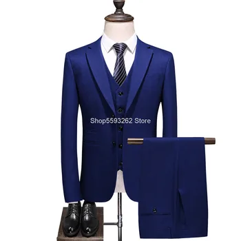 

2020 Autumn Sapphire Blue Color Male Shi Suit Suit Three-piece Set Business Leisure Marriage Groom Dress Suit