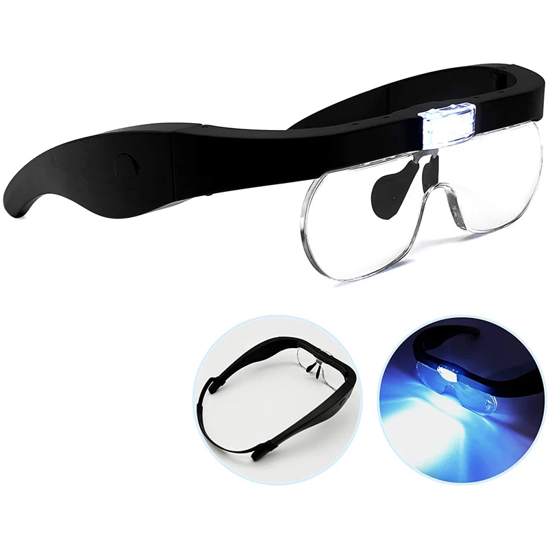 USB Rechargeable Head Magnifier Glasses With LED Lights And Detachable