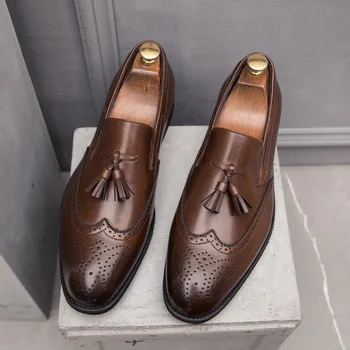 

mens shoes casual Leather Men Tassel Shoes outdoor Dress Office Footwear Fashion brogue Elegant Oxford Shoes zapatos de hombre55