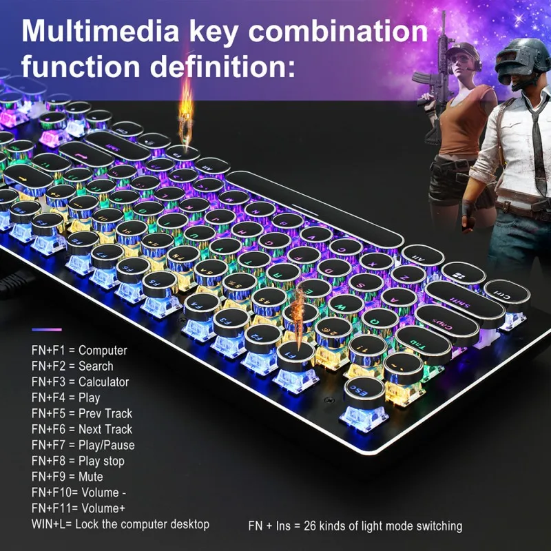 

Hot RGB LED Backlit Mechanical Keyboard USB Wired Blue Switch Gaming Keyboard 104 Keys PC Laptop Keypad Silver White and Black
