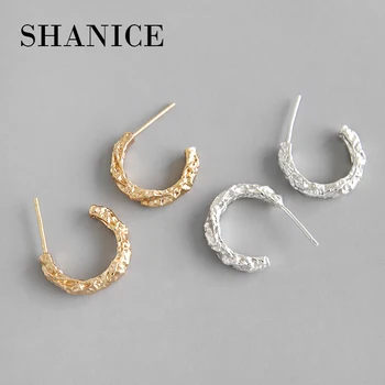 

SHANICE 100% 925 Sterling Silver Stud Earrings for Women Gift Geometric Semicircle Irregular Convex Surface Statement Earrings