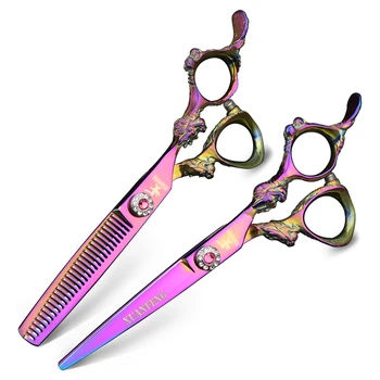 

6 Inch Purple Professional Hairdressing Scissors Japan 440C Cutting Scissors and Thinning Scissors barber Styling tools