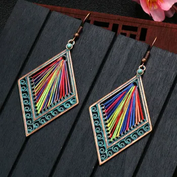

Boho Earrings 2020 Women Ethnic Handmade Winding Wire Geometric Rhombic Big Earring Party Jewelry Accessories