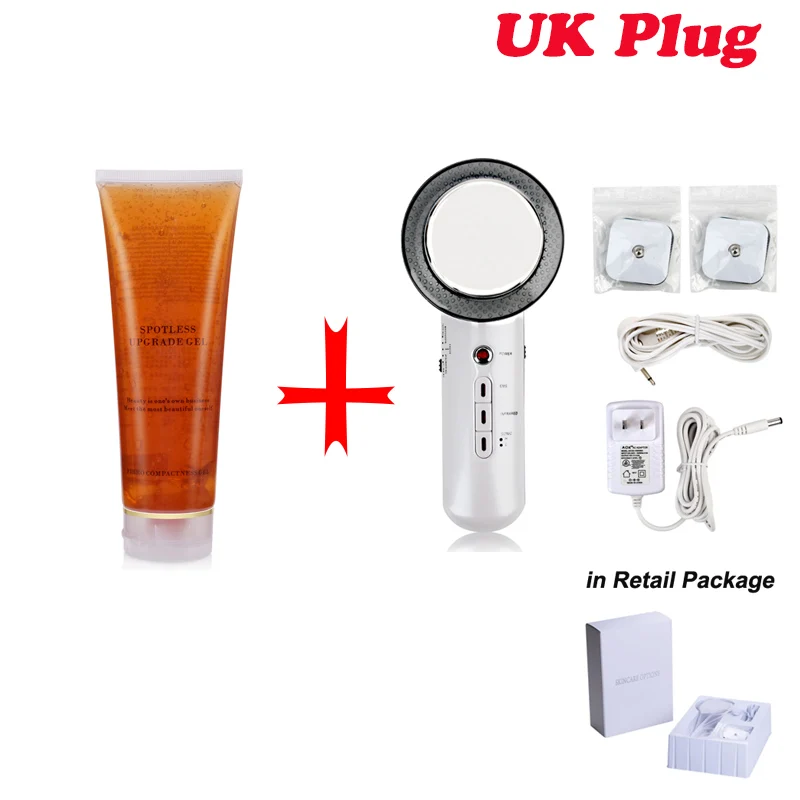 UK Device and Gel Ультразвуковая кавитация, массажер для похудения, сжигание жира, потеря веса, EMS, инфракрасная терапия, машина для красоты лица, устройство для похудения - Цвет: UK Device and Gel