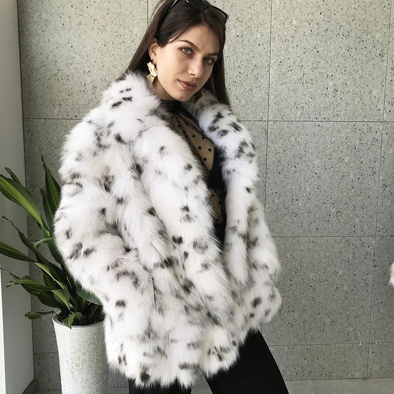 EIFURKOP Sexy Fashion Leopard Pattern Real Fox Fur Coat with big Collar Women Natural Fox Fur Jacket Long Sleeves WarmFur Coats