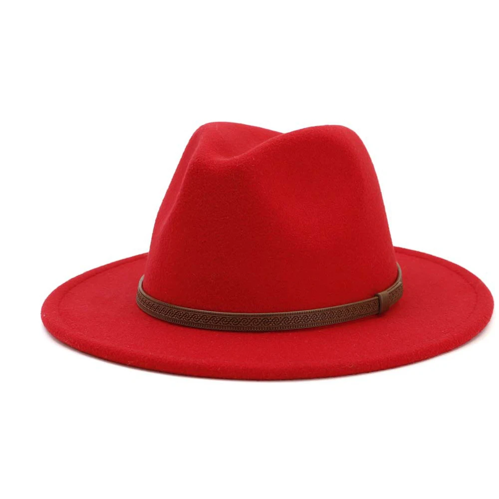 Унисекс Мужская Женская шляпа-федора с поясом широкая шляпа Панама шляпа уличная дорожная шляпа Поп шляпа - Цвет: Red