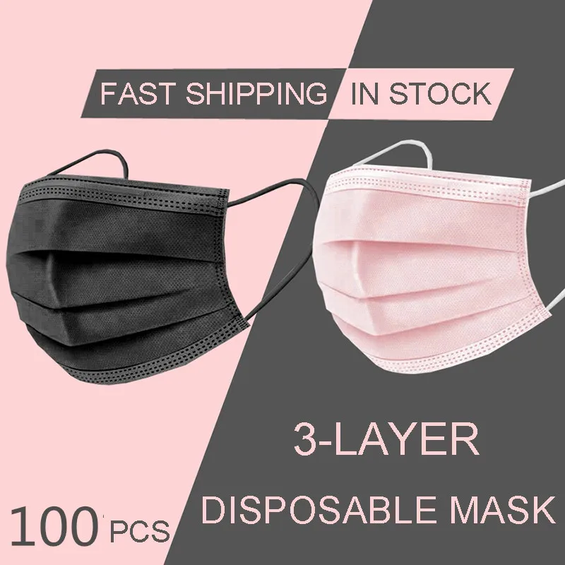 Mascarilla desechable no tejida, máscara facial antipolvo, negra, roja, púrpura, rosa, 10/20/50/100 Uds.