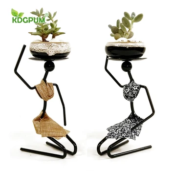 

Modern handmade ceramic vase wrought iron figure succulent plant flower pot art woman combination home decoration ornaments
