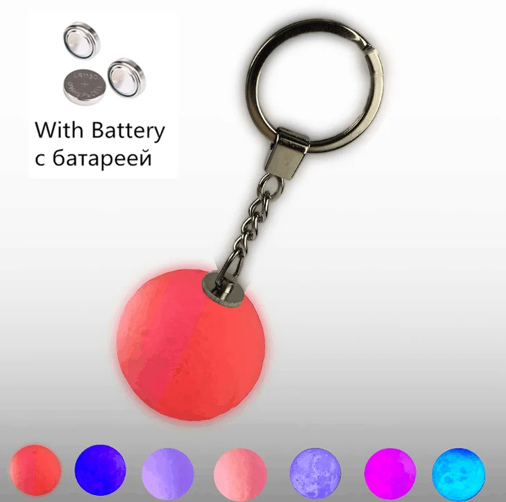 with Battery Портативный лунный ночной Светильник 3D брелок с принтом светодиодный ночник украшение для рюкзака креативные подарки ночной Светильник s для ребенка - Испускаемый цвет: with Battery