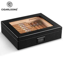 Портативный испанский кедровый чехол для сигар деревянный дорожный увлажнитель для сигар набор с увлажнителем и гигрометром коробка для хранения из углеродного волокна CLA-2019JKb