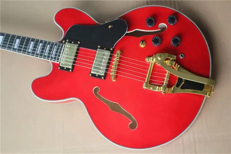 

free shipping Top quality New E S Golden Hardware F hole body Jazz guitar with bigsby 335 Electric Guitar red