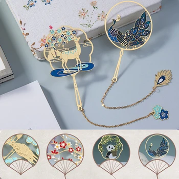 

Color Brass Bookmarks Chinese Style Retro Bookmark Metal Peacock Paint Hollow Bookmark Book Clip School Office Supplies Gift