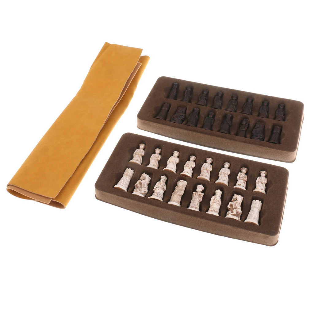 Chinese Ancient Figurines Chessman Pieces Chess Set with Foldable Chessboard